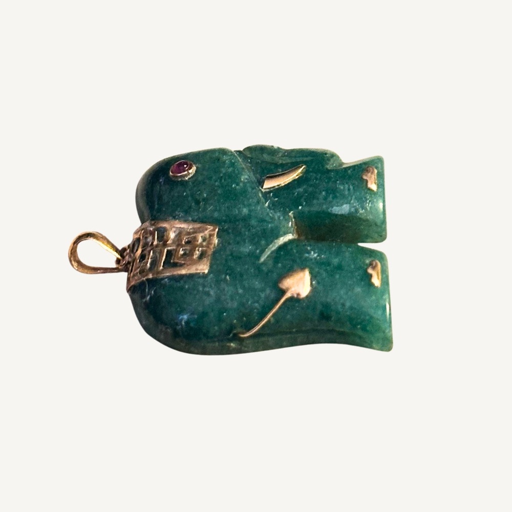 Tested 14k Emerald And Ruby Elephant Pendant - image 3